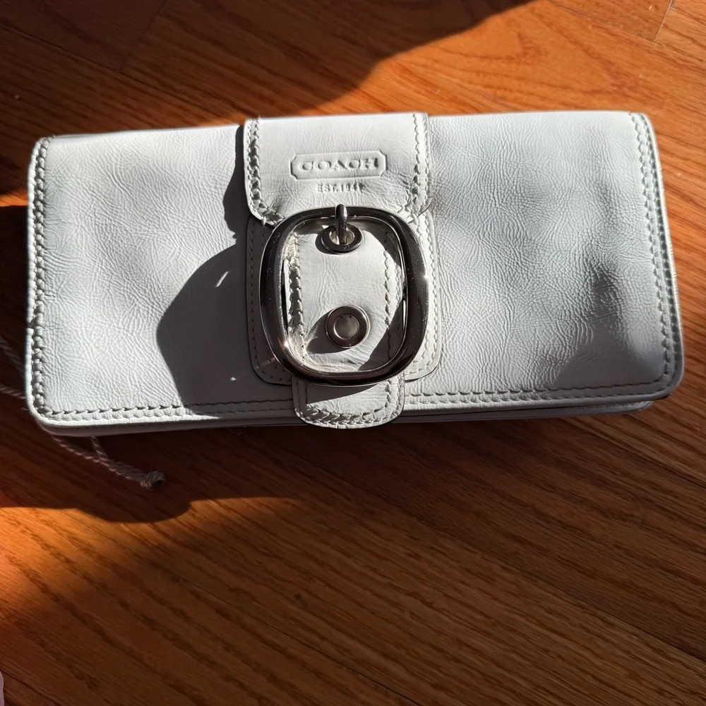 Coach White Leather Wristlet with Silver Details
